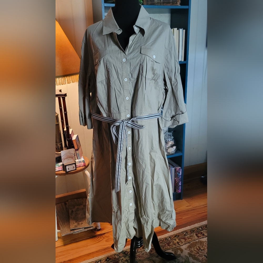 Plus Size 20w Liz Claiborne Khaki Button Down Dress